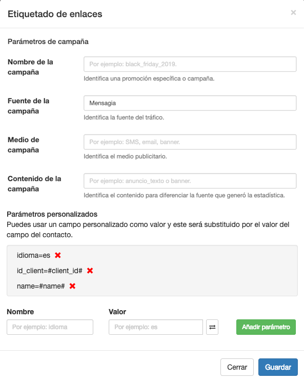 Etiquetado de enlaces - SMS Perception