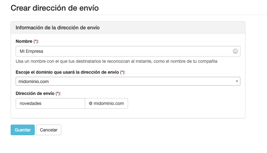 Crear una dirección de envío para Email - SMS Perception