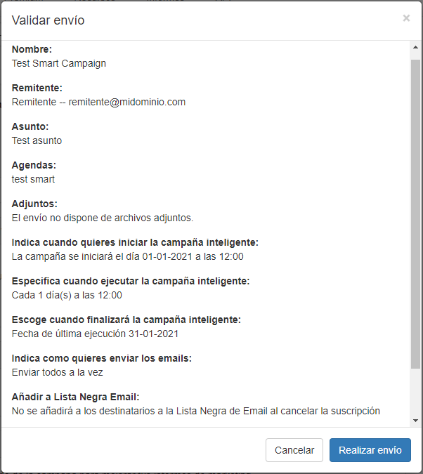 Resumen del envío en tus campañas inteligentes de email marketing - SMS Perception