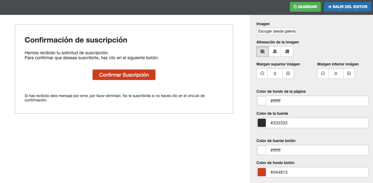 Personalizar email de confirmar suscripción - SMS Perception