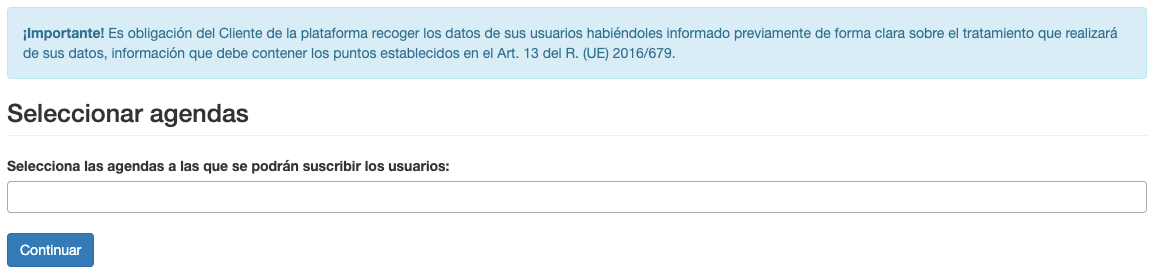 Puedes escoger las agendas a las que se suscribirán quien complete el formulario - SMS Perception