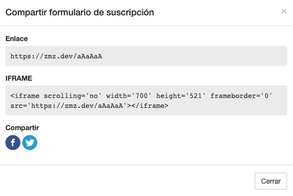 Compartir formulario de suscripción - SMS Perception