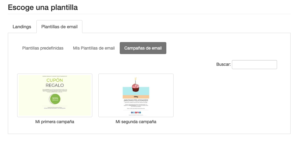 Escoge una plantilla al crear una Plantilla de Email - SMS Perception